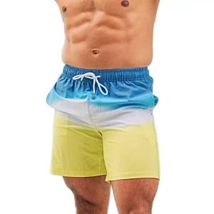 Swimwear Mens Swim Trunks, Blue Yellow Tie Dye