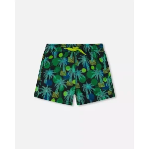 Printed Swim Trunks Green Jungle on Black