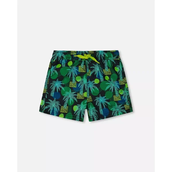 Printed Swim Trunks Green Jungle on Black